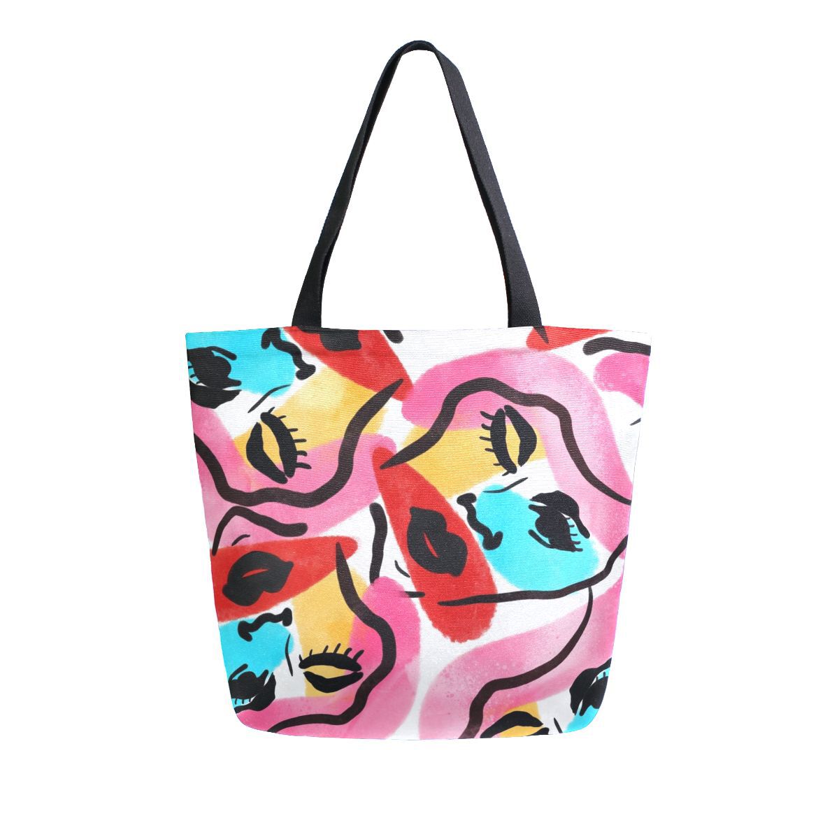 Abstract Unique Women Casual Shoulder Bag Handbag Colorful Creativity Canvas Tote Bag Large Reusable Multipurpose Heavy Duty Shopping Grocery Cotton Bag for Outdoors