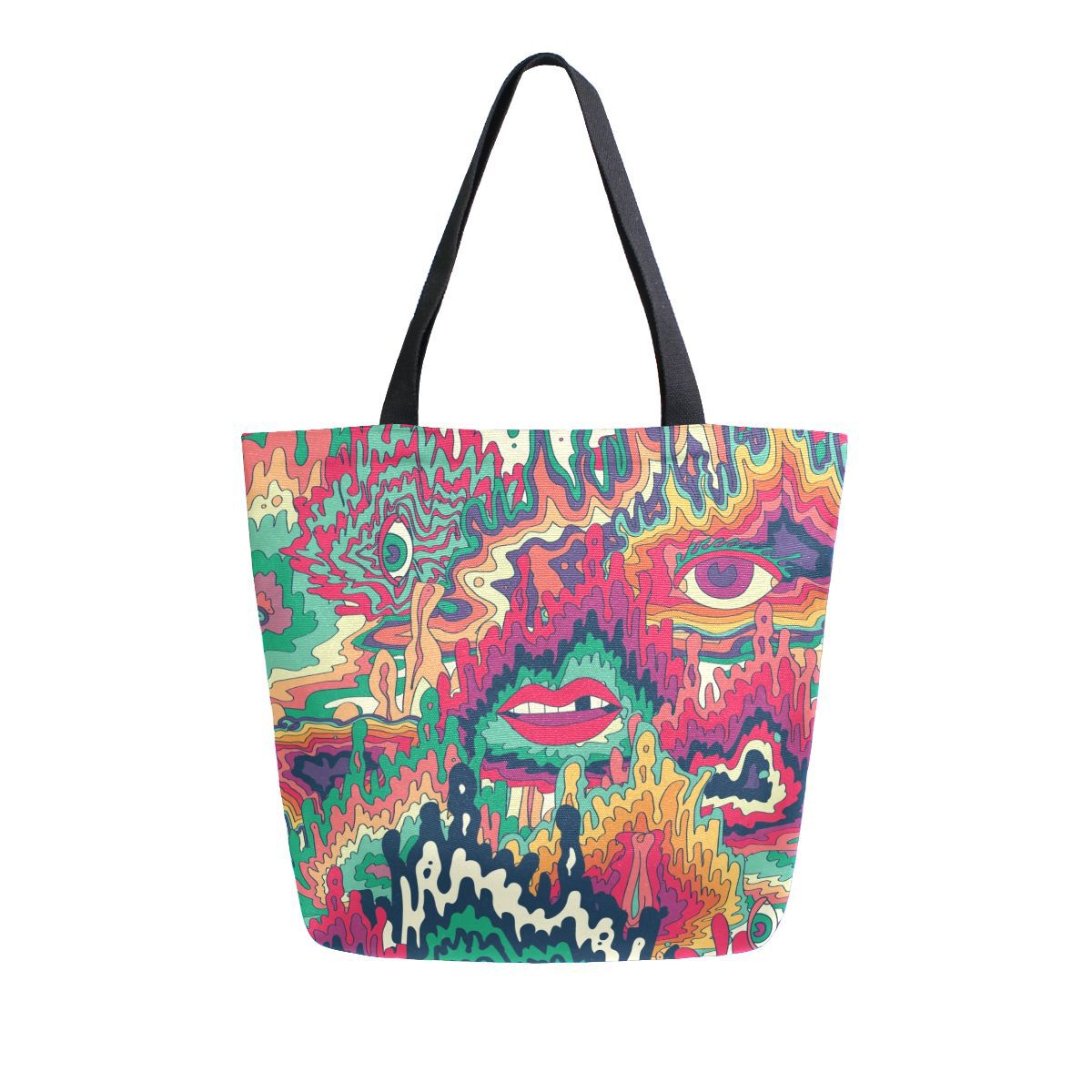 Abstract Unique Women Casual Shoulder Bag Handbag Colorful Creativity Canvas Tote Bag Large Reusable Multipurpose Heavy Duty Shopping Grocery Cotton Bag for Outdoors