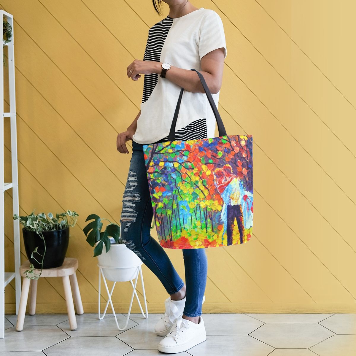 Abstract Unique Women Casual Shoulder Bag Handbag Colorful Creativity Canvas Tote Bag Large Reusable Multipurpose Heavy Duty Shopping Grocery Cotton Bag for Outdoors