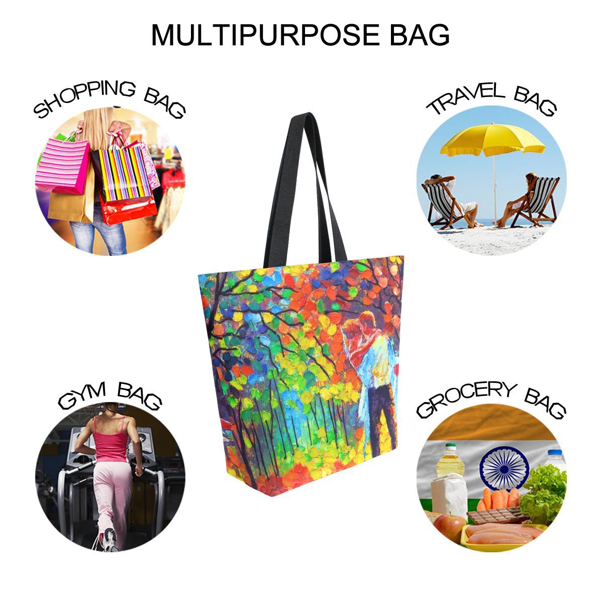 Abstract Unique Women Casual Shoulder Bag Handbag Colorful Creativity Canvas Tote Bag Large Reusable Multipurpose Heavy Duty Shopping Grocery Cotton Bag for Outdoors