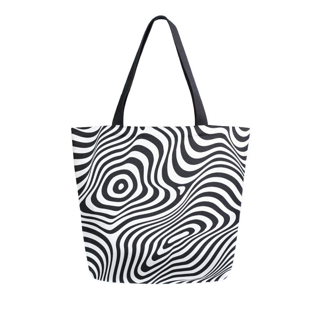 Abstract Unique Women Casual Shoulder Bag Handbag 3D Line Tote Bag Large Reusable Multipurpose Heavy Duty Shopping Grocery Cotton Bag for Outdoors