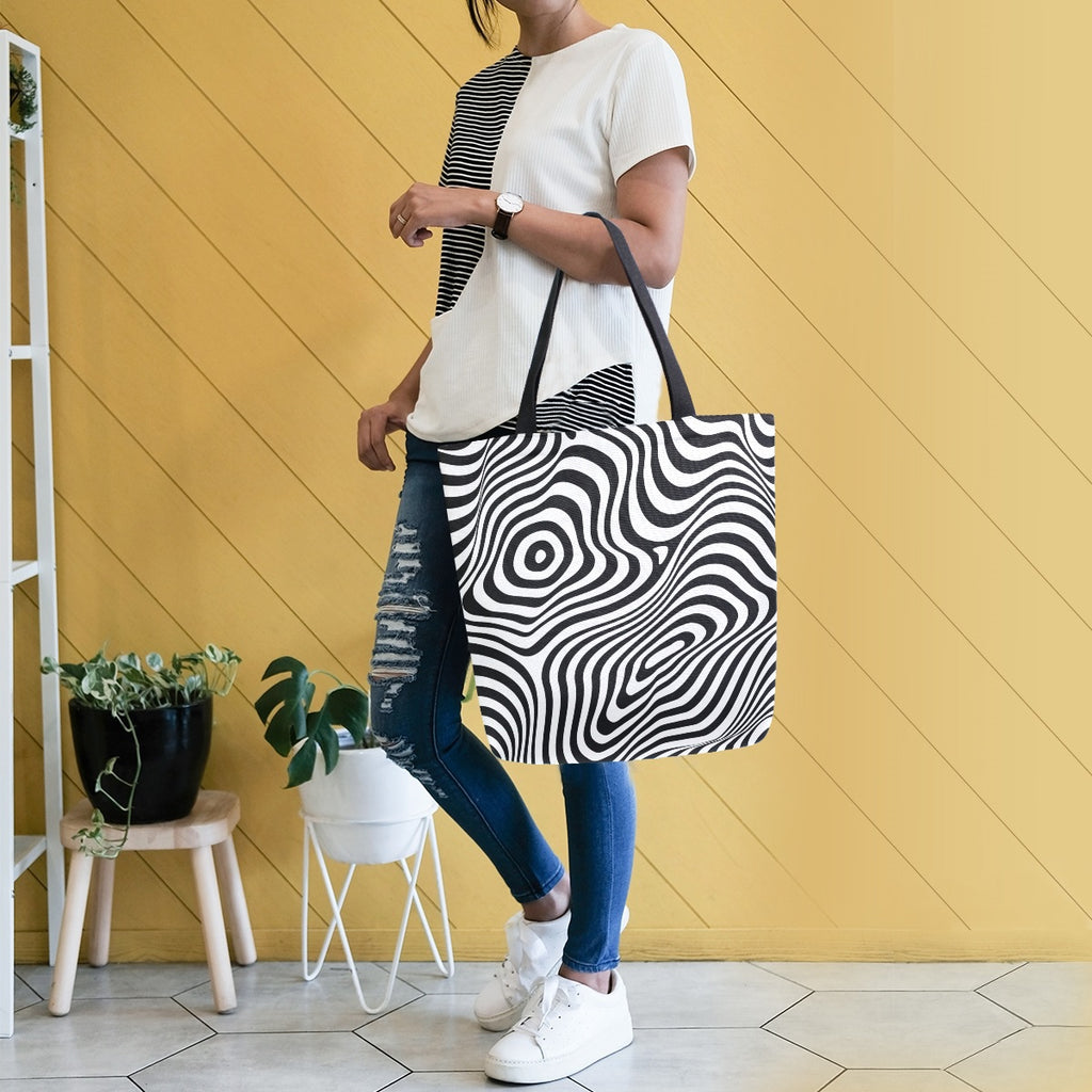Abstract Unique Women Casual Shoulder Bag Handbag 3D Line Tote Bag Large Reusable Multipurpose Heavy Duty Shopping Grocery Cotton Bag for Outdoors