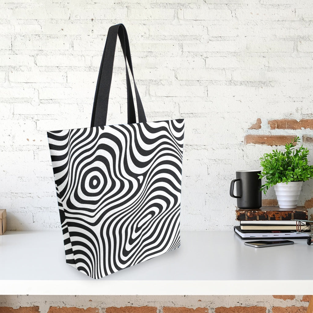 Abstract Unique Women Casual Shoulder Bag Handbag 3D Line Tote Bag Large Reusable Multipurpose Heavy Duty Shopping Grocery Cotton Bag for Outdoors
