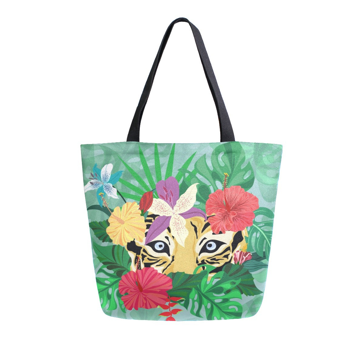 Abstract Unique Women Casual Shoulder Bag Handbag Flowers Tote Bag Large Reusable Multipurpose Heavy Duty Shopping Grocery Cotton Bag for Outdoors