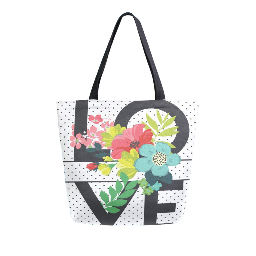 Abstract Unique Women Casual Shoulder Bag Handbag Flowers Tote Bag Large Reusable Multipurpose Heavy Duty Shopping Grocery Cotton Bag for Outdoors
