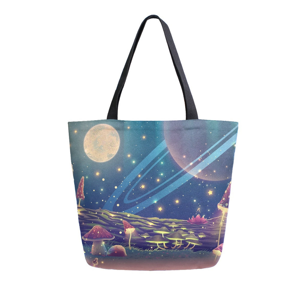 Abstract Unique Women Casual Shoulder Bag Handbag Flowers Tote Bag Large Reusable Multipurpose Heavy Duty Shopping Grocery Cotton Bag for Outdoors