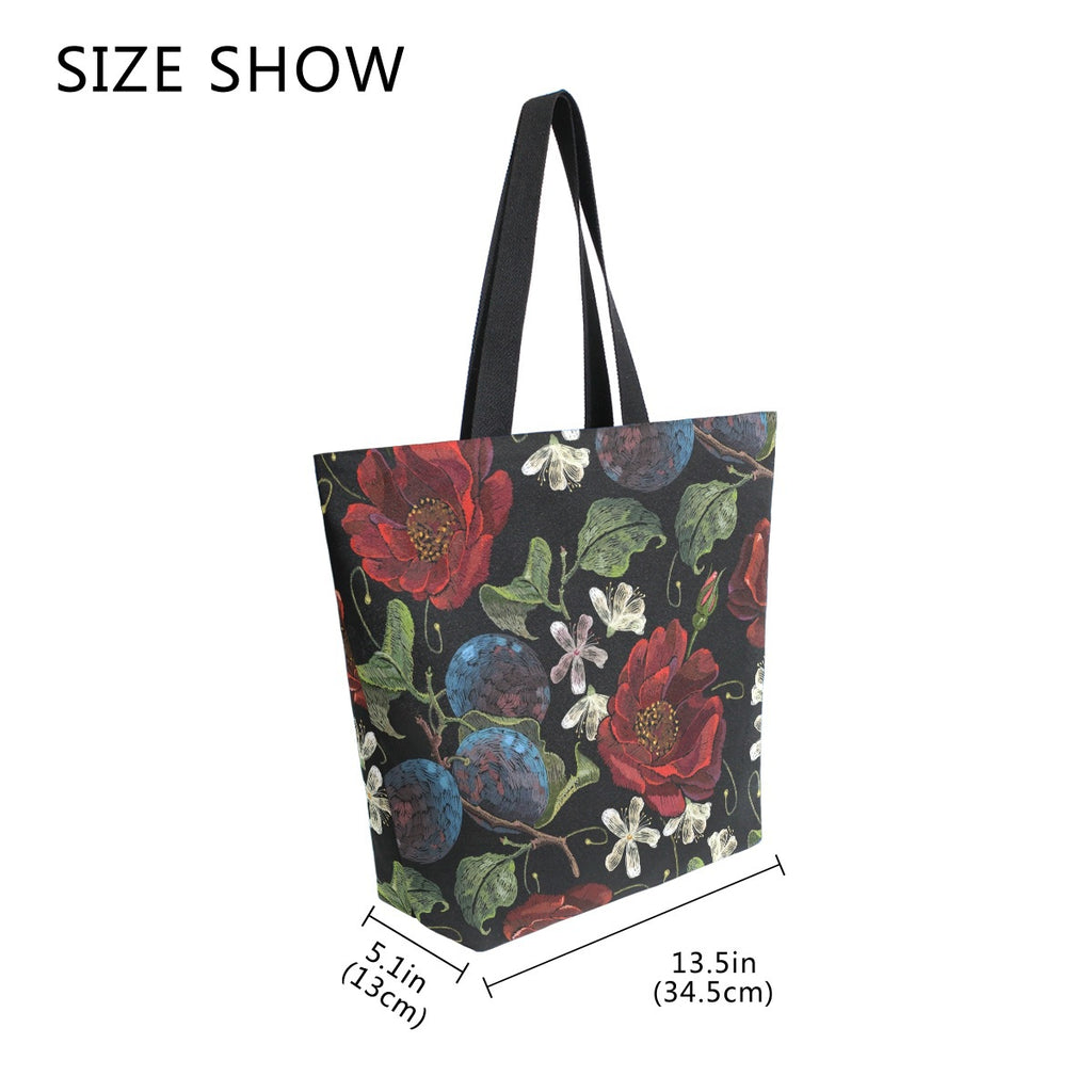 Abstract Unique Women Casual Shoulder Bag Handbag Flowers Tote Bag Large Reusable Multipurpose Heavy Duty Shopping Grocery Cotton Bag for Outdoors