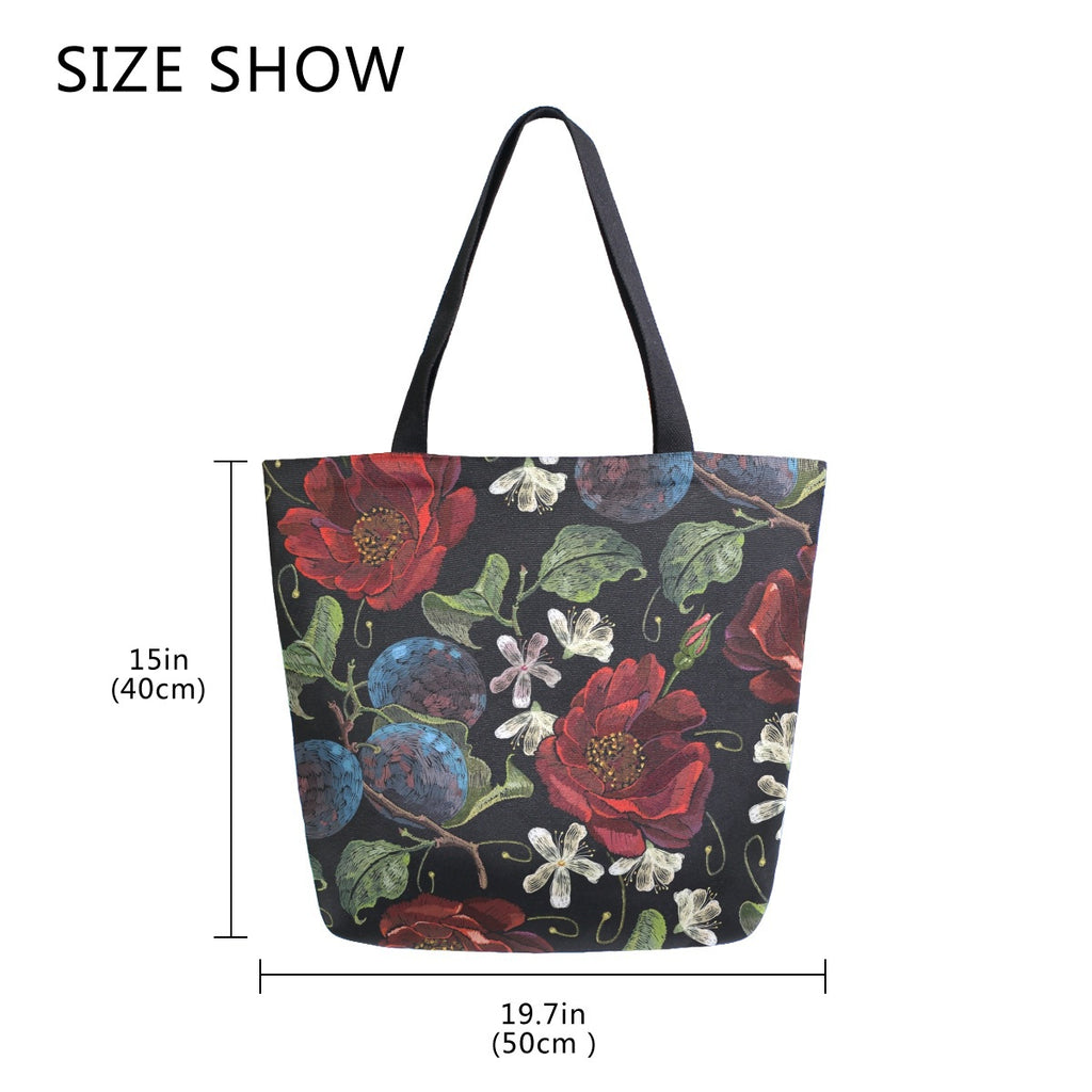Abstract Unique Women Casual Shoulder Bag Handbag Flowers Tote Bag Large Reusable Multipurpose Heavy Duty Shopping Grocery Cotton Bag for Outdoors
