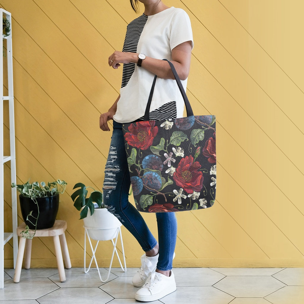 Abstract Unique Women Casual Shoulder Bag Handbag Flowers Tote Bag Large Reusable Multipurpose Heavy Duty Shopping Grocery Cotton Bag for Outdoors