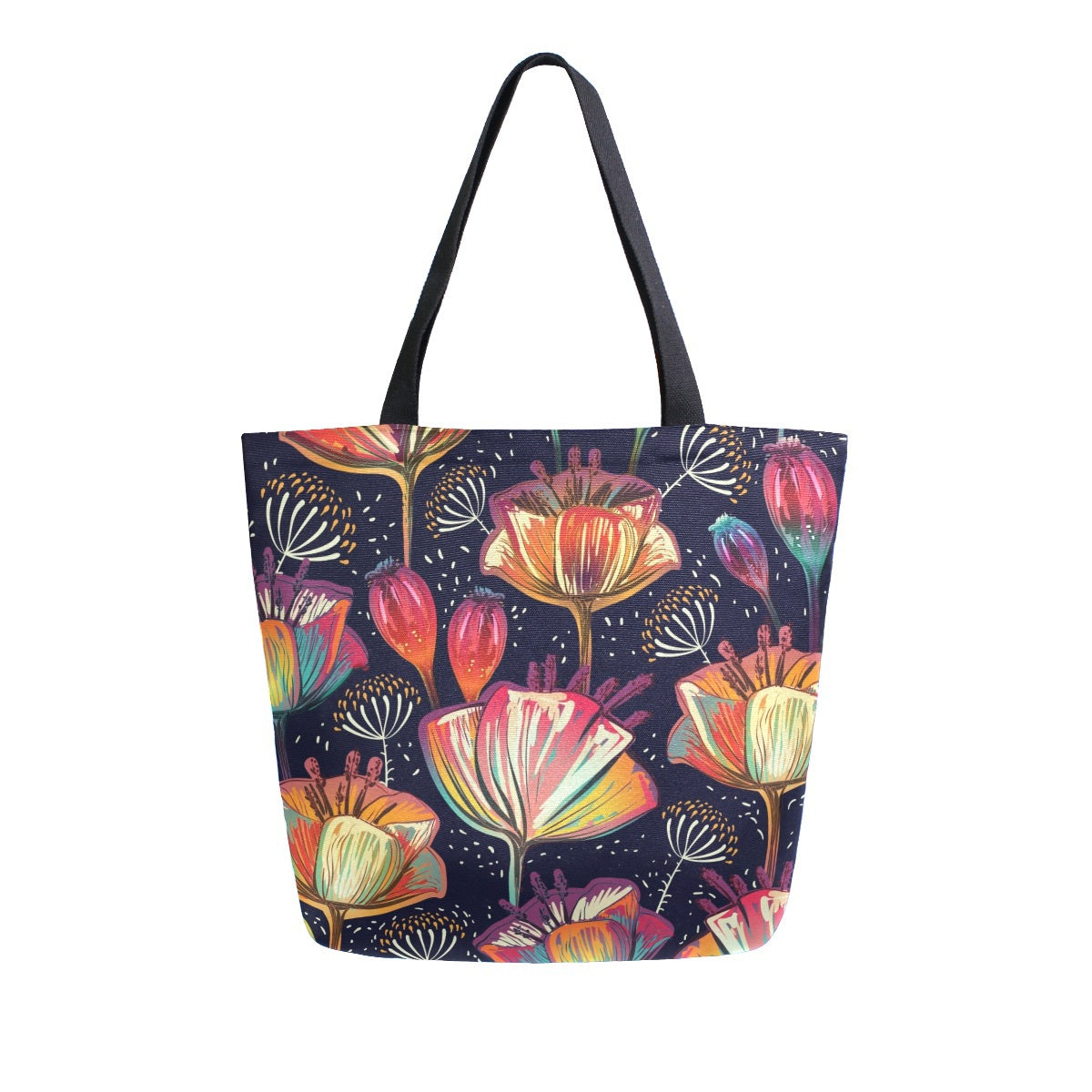 Abstract Unique Women Casual Shoulder Bag Handbag Flowers Tote Bag Large Reusable Multipurpose Heavy Duty Shopping Grocery Cotton Bag for Outdoors