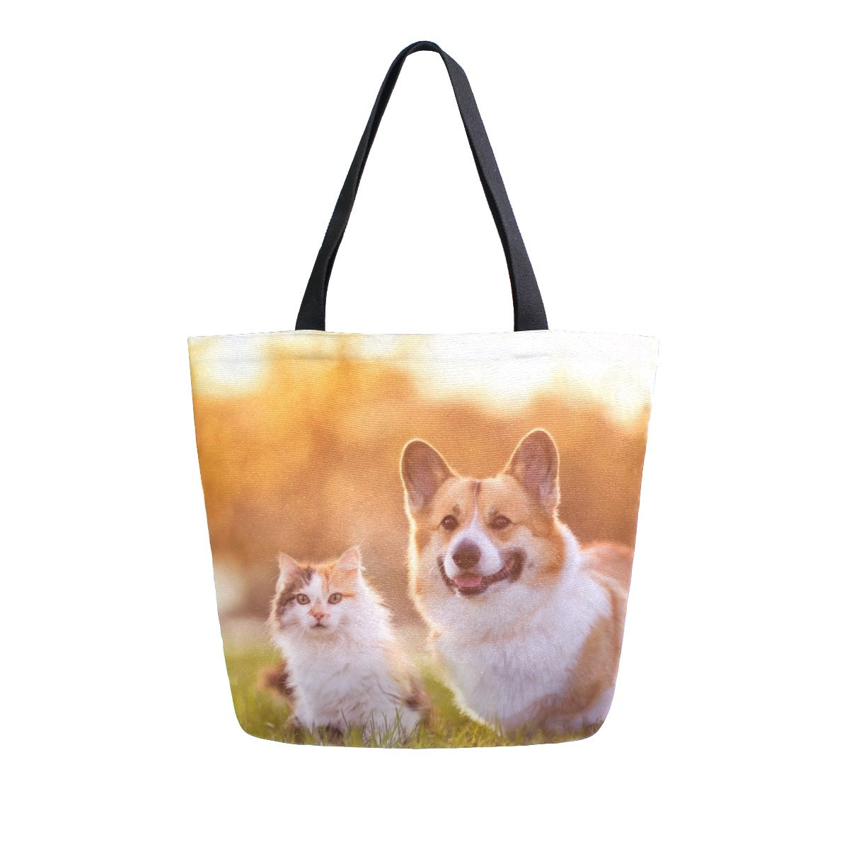 Abstract Unique Women Casual Shoulder Bag Handbag Cute Corgi Dog Tote Bag Large Reusable Multipurpose Heavy Duty Shopping Grocery Cotton Bag for Outdoors