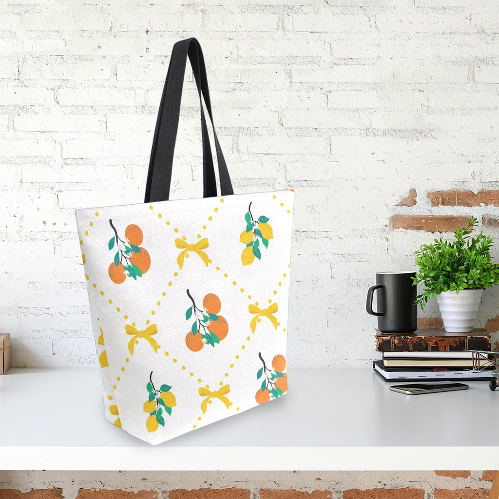 Abstract Unique Women Casual Shoulder Bag Handbag Summer Oranges and Lemon Tote Bag Large Reusable Multipurpose Heavy Duty Shopping Grocery Cotton Bag for Outdoors