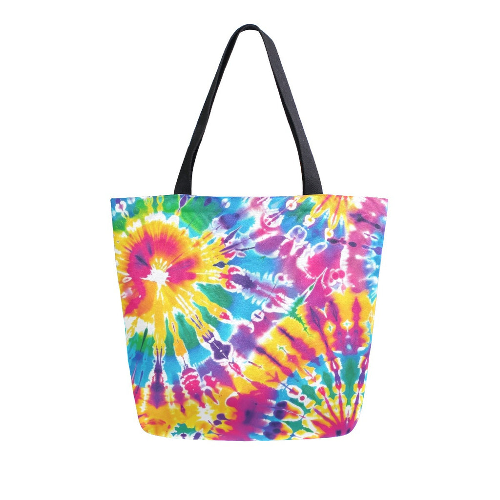 Abstract Unique Women Casual Shoulder Bag Handbag Colorful Tie Dye Tote Bag Large Reusable Multipurpose Heavy Duty Shopping Grocery Cotton Bag for Outdoors