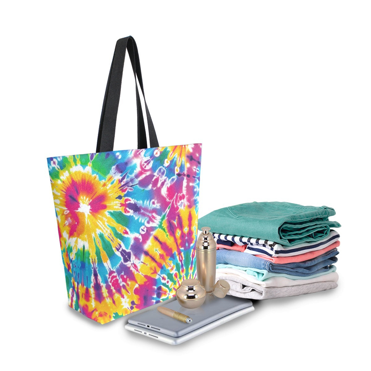 Abstract Unique Women Casual Shoulder Bag Handbag Colorful Tie Dye Tote Bag Large Reusable Multipurpose Heavy Duty Shopping Grocery Cotton Bag for Outdoors