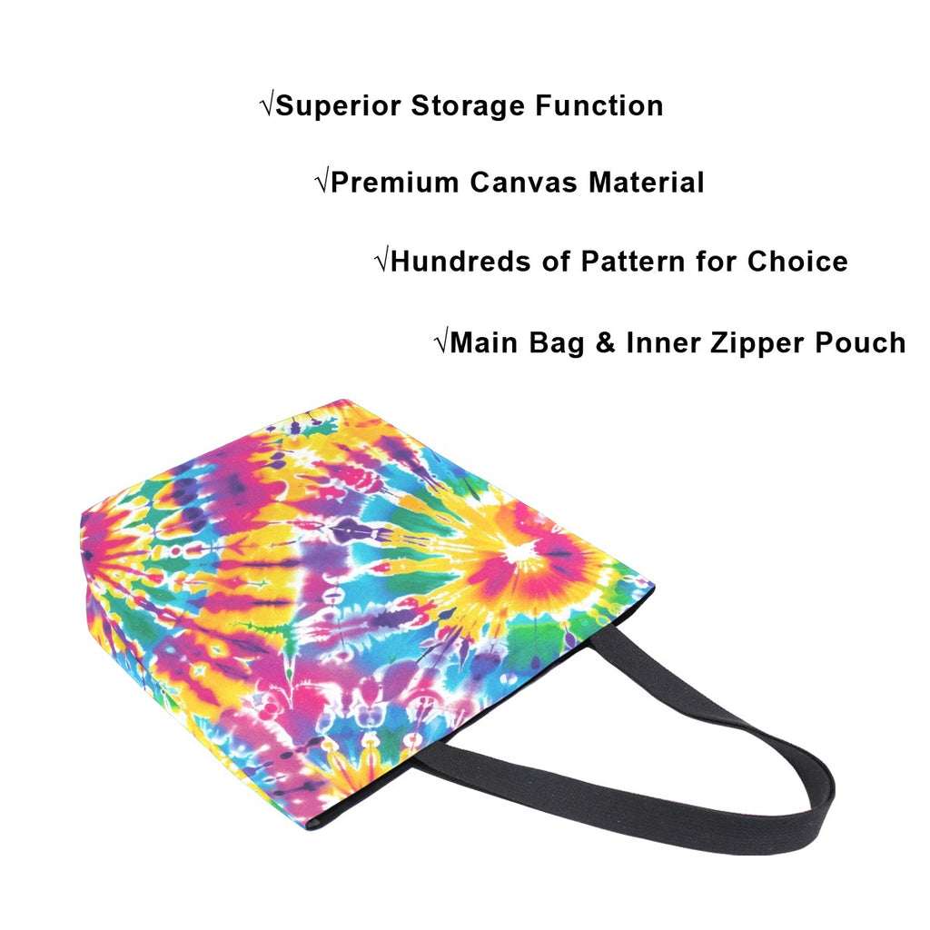 Abstract Unique Women Casual Shoulder Bag Handbag Colorful Tie Dye Tote Bag Large Reusable Multipurpose Heavy Duty Shopping Grocery Cotton Bag for Outdoors