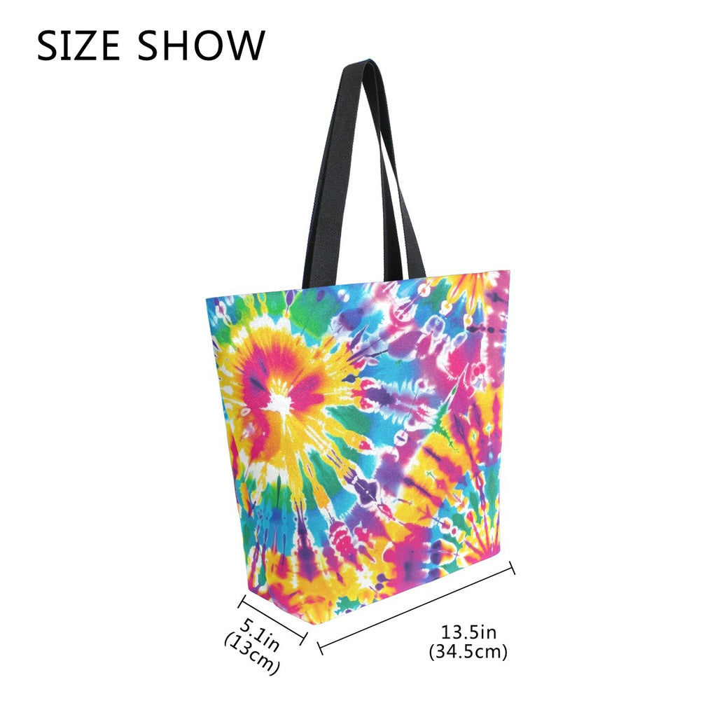 Abstract Unique Women Casual Shoulder Bag Handbag Colorful Tie Dye Tote Bag Large Reusable Multipurpose Heavy Duty Shopping Grocery Cotton Bag for Outdoors