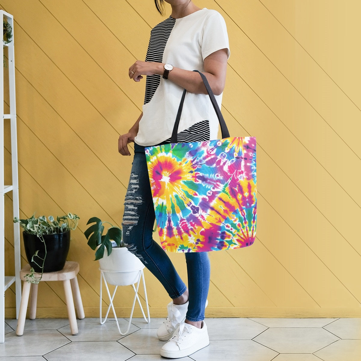 Abstract Unique Women Casual Shoulder Bag Handbag Colorful Tie Dye Tote Bag Large Reusable Multipurpose Heavy Duty Shopping Grocery Cotton Bag for Outdoors