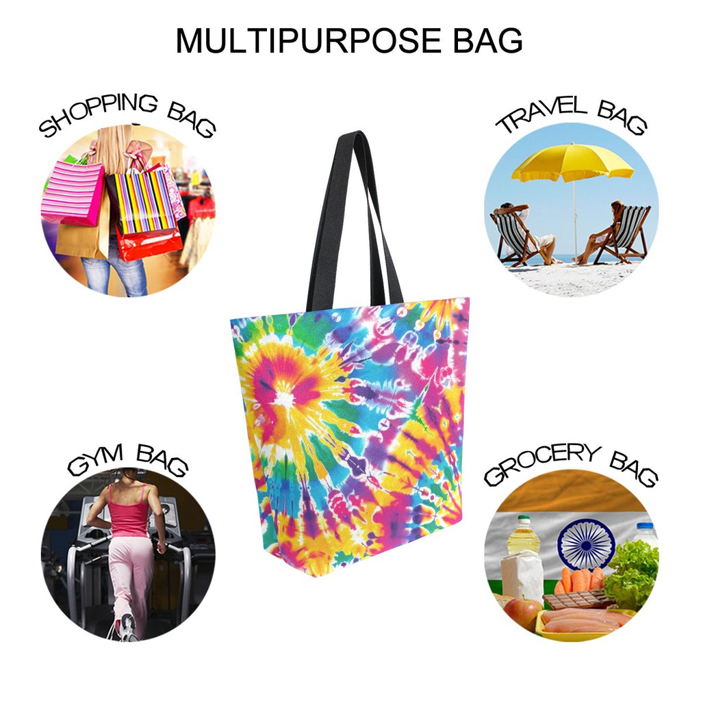 Abstract Unique Women Casual Shoulder Bag Handbag Colorful Tie Dye Tote Bag Large Reusable Multipurpose Heavy Duty Shopping Grocery Cotton Bag for Outdoors