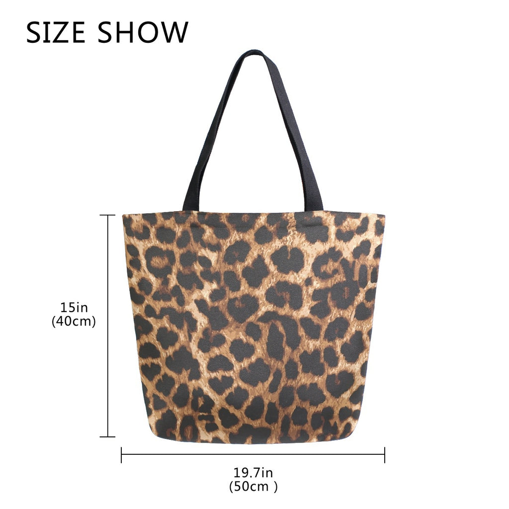Abstract Unique Women Casual Shoulder Bag Handbag Leopard Skin Tote Bag Large Reusable Multipurpose Heavy Duty Shopping Grocery Cotton Bag for Outdoors