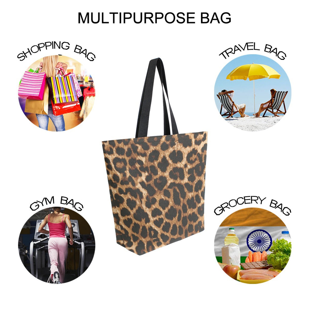 Abstract Unique Women Casual Shoulder Bag Handbag Leopard Skin Tote Bag Large Reusable Multipurpose Heavy Duty Shopping Grocery Cotton Bag for Outdoors
