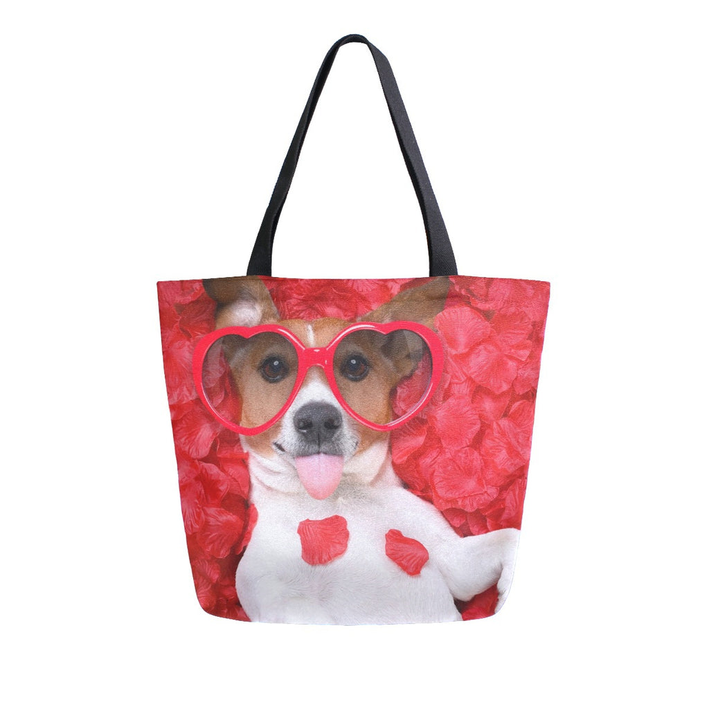 Abstract Unique Women Casual Shoulder Bag Handbag Cute Corgi Dog Tote Bag Large Reusable Multipurpose Heavy Duty Shopping Grocery Cotton Bag for Outdoors