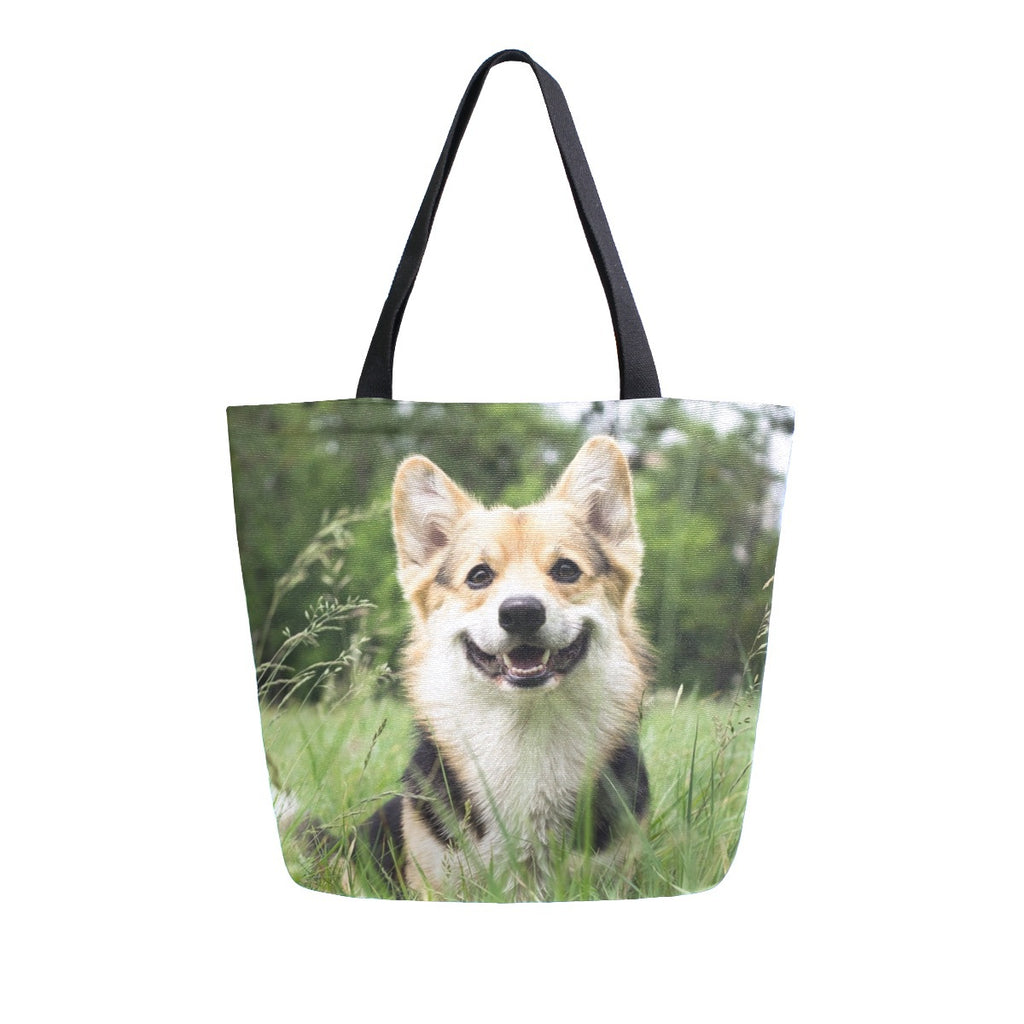 Abstract Unique Women Casual Shoulder Bag Handbag Cute Corgi Dog Tote Bag Large Reusable Multipurpose Heavy Duty Shopping Grocery Cotton Bag for Outdoors