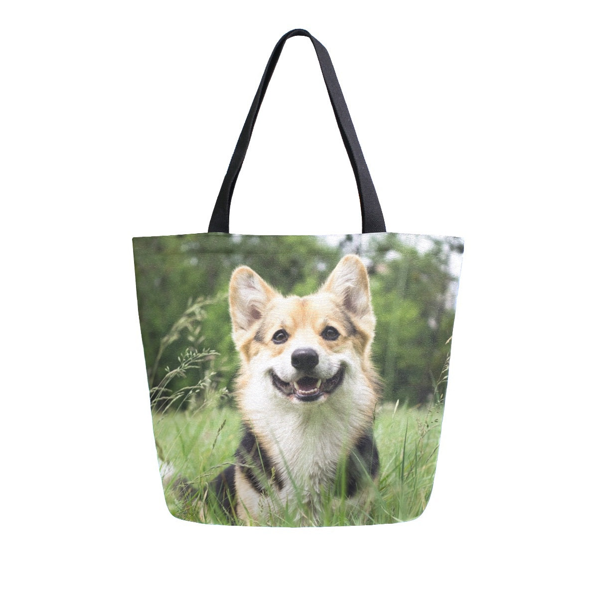 Abstract Unique Women Casual Shoulder Bag Handbag Cute Corgi Dog Tote Bag Large Reusable Multipurpose Heavy Duty Shopping Grocery Cotton Bag for Outdoors
