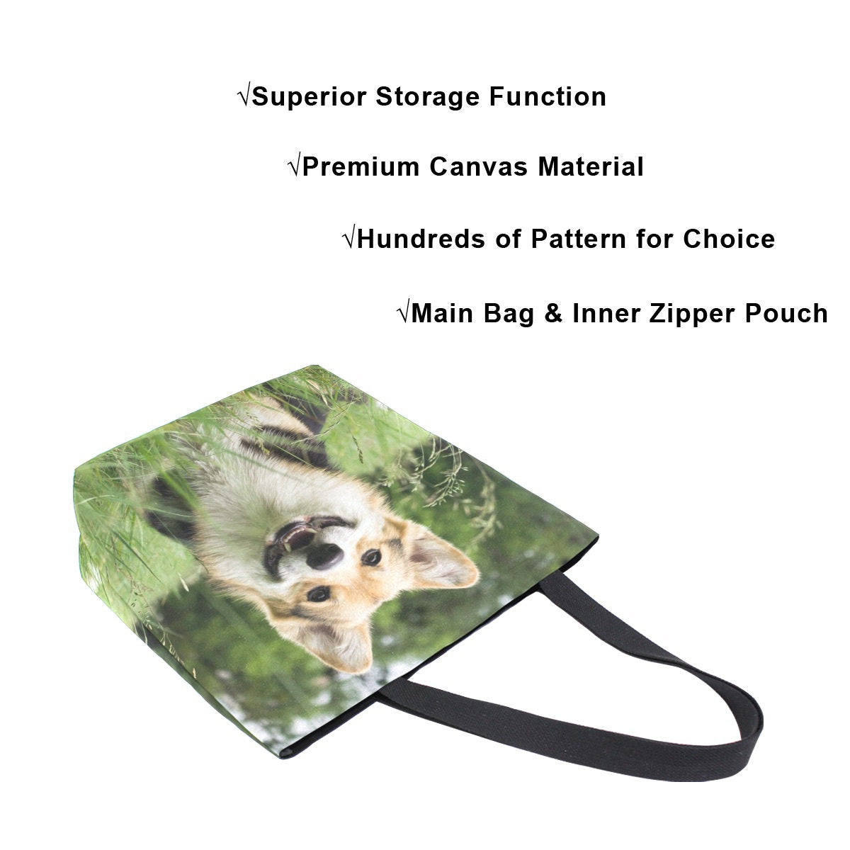 Abstract Unique Women Casual Shoulder Bag Handbag Cute Corgi Dog Tote Bag Large Reusable Multipurpose Heavy Duty Shopping Grocery Cotton Bag for Outdoors