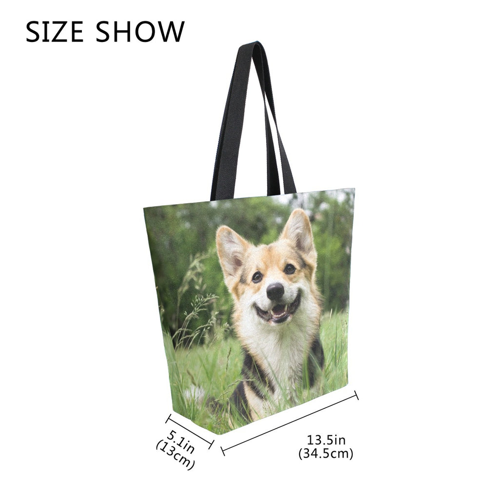 Abstract Unique Women Casual Shoulder Bag Handbag Cute Corgi Dog Tote Bag Large Reusable Multipurpose Heavy Duty Shopping Grocery Cotton Bag for Outdoors
