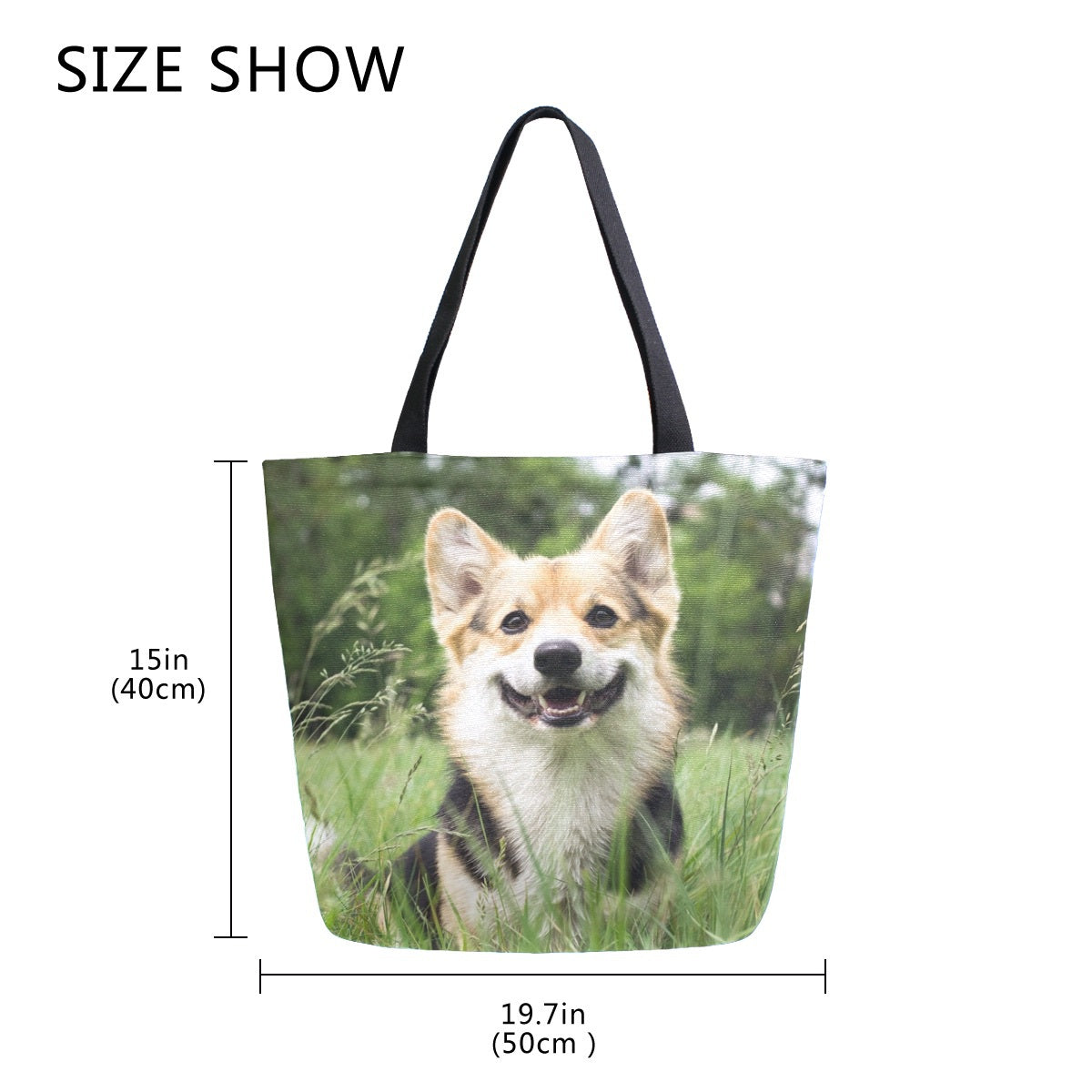 Abstract Unique Women Casual Shoulder Bag Handbag Cute Corgi Dog Tote Bag Large Reusable Multipurpose Heavy Duty Shopping Grocery Cotton Bag for Outdoors
