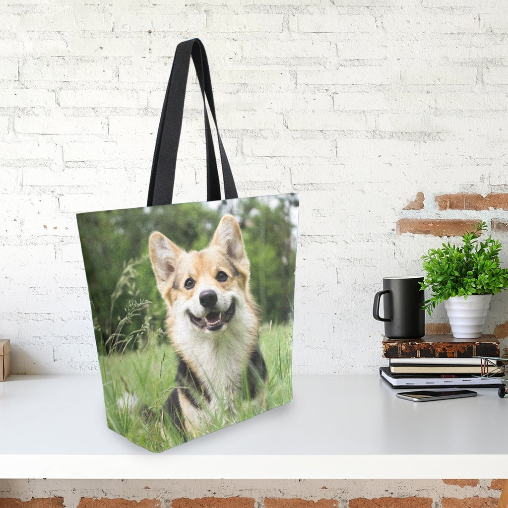 Abstract Unique Women Casual Shoulder Bag Handbag Cute Corgi Dog Tote Bag Large Reusable Multipurpose Heavy Duty Shopping Grocery Cotton Bag for Outdoors