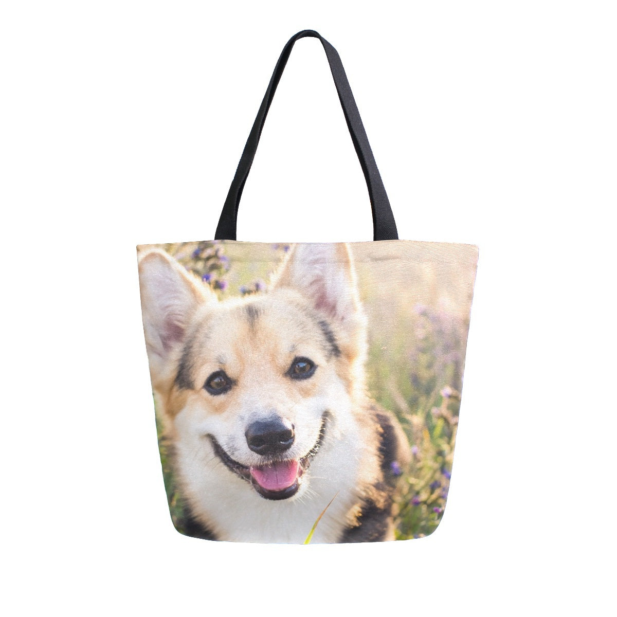 Abstract Unique Women Casual Shoulder Bag Handbag Cute Corgi Dog Tote Bag Large Reusable Multipurpose Heavy Duty Shopping Grocery Cotton Bag for Outdoors