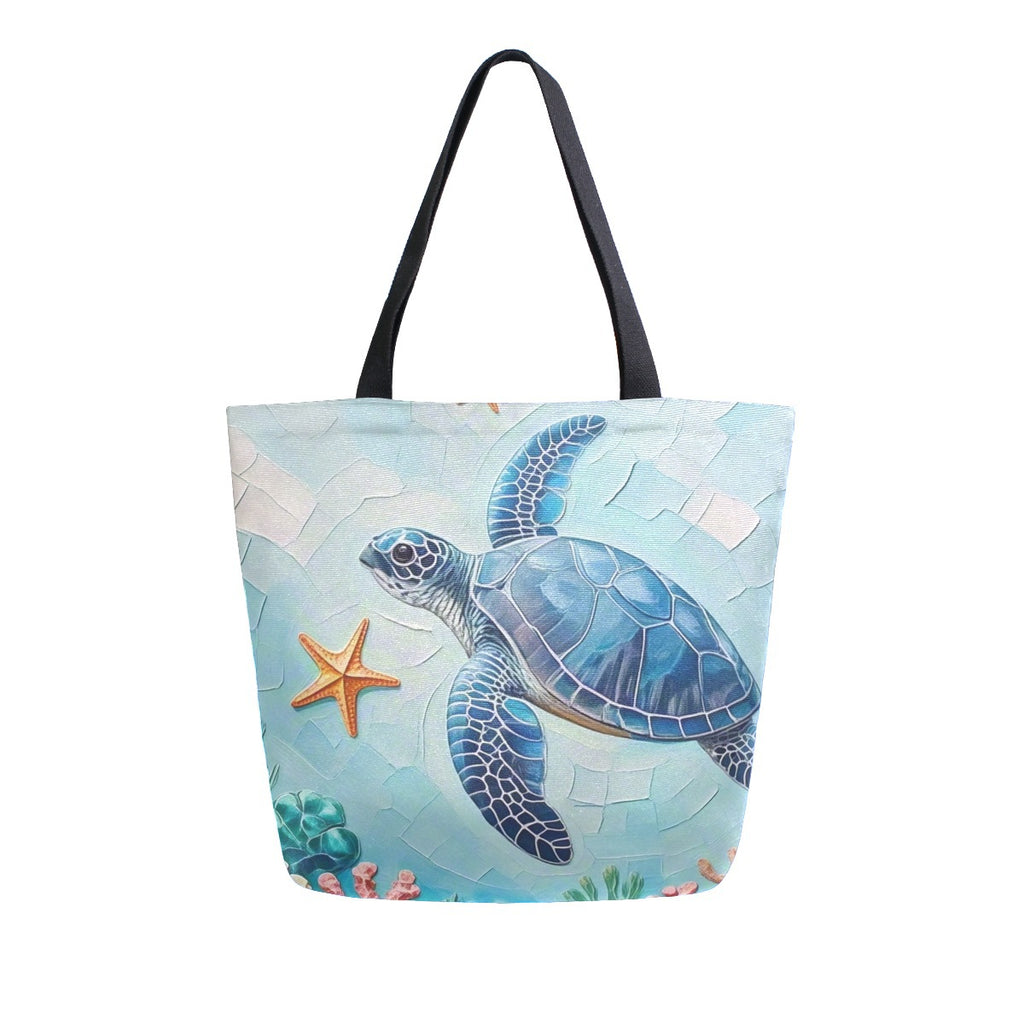 Abstract Unique Women Casual Shoulder Bag Handbag Ocean Turtle Canvas Tote Bag Large Reusable Multipurpose Heavy Duty Shopping Grocery Cotton Bag for Outdoors