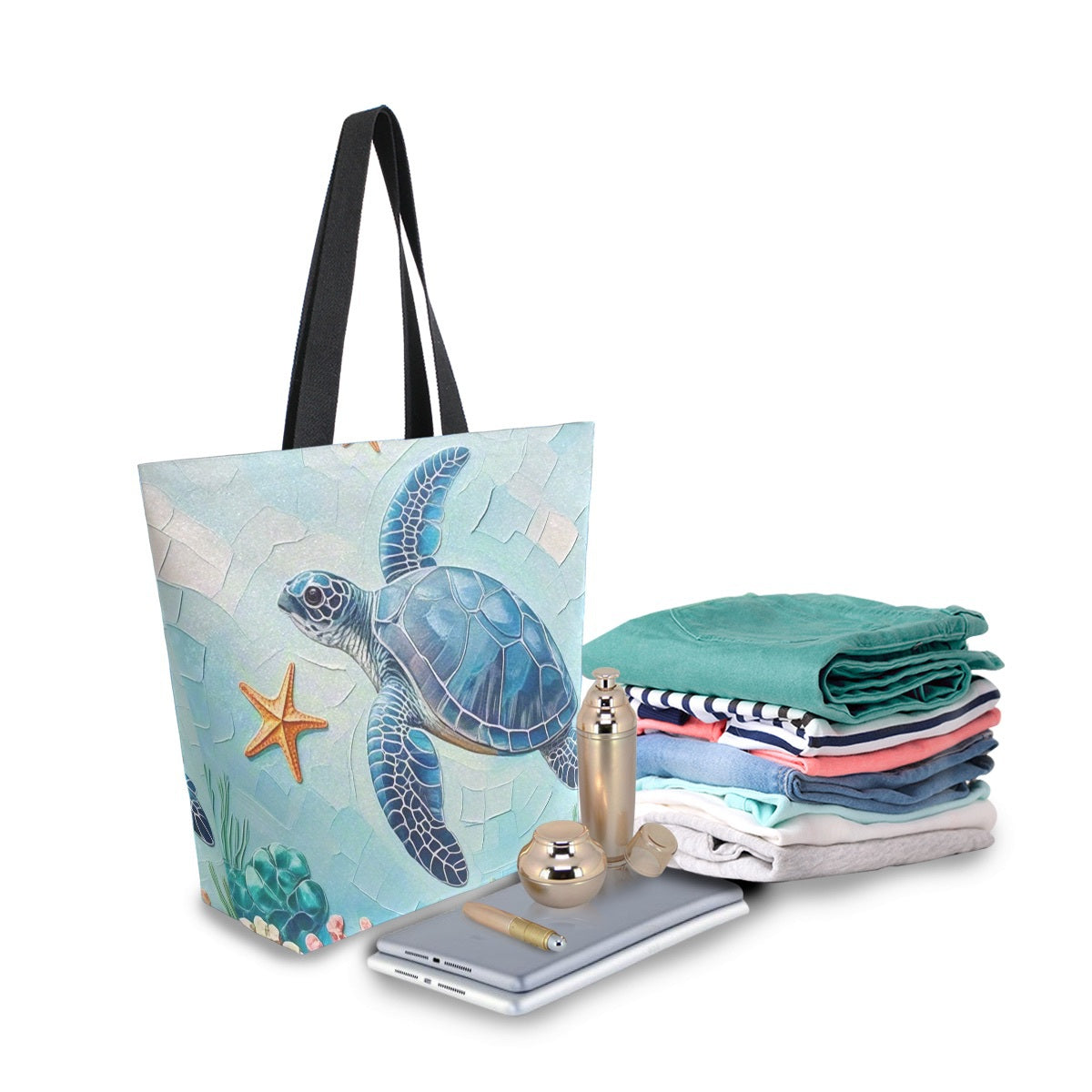 Abstract Unique Women Casual Shoulder Bag Handbag Ocean Turtle Canvas Tote Bag Large Reusable Multipurpose Heavy Duty Shopping Grocery Cotton Bag for Outdoors