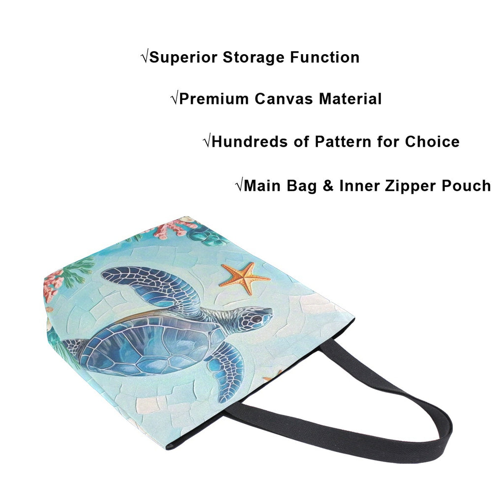 Abstract Unique Women Casual Shoulder Bag Handbag Ocean Turtle Canvas Tote Bag Large Reusable Multipurpose Heavy Duty Shopping Grocery Cotton Bag for Outdoors