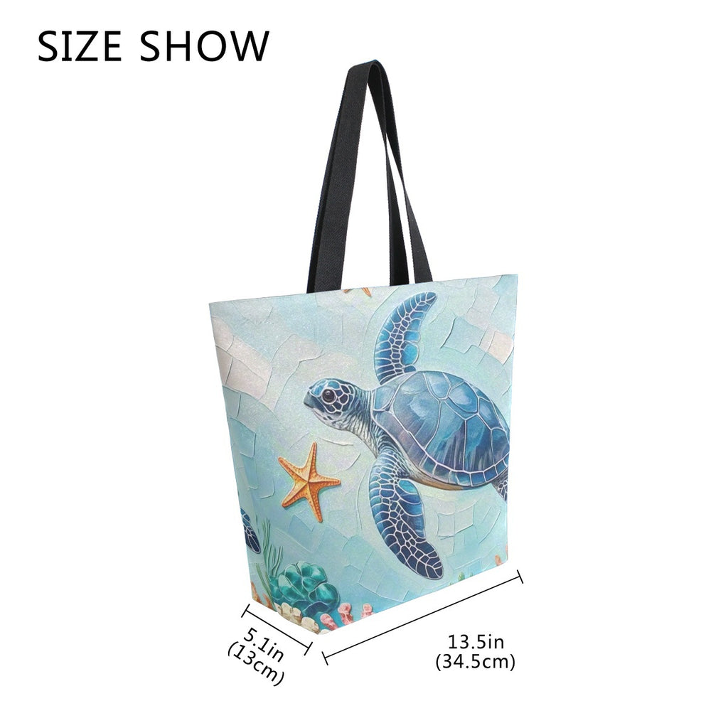 Abstract Unique Women Casual Shoulder Bag Handbag Ocean Turtle Canvas Tote Bag Large Reusable Multipurpose Heavy Duty Shopping Grocery Cotton Bag for Outdoors