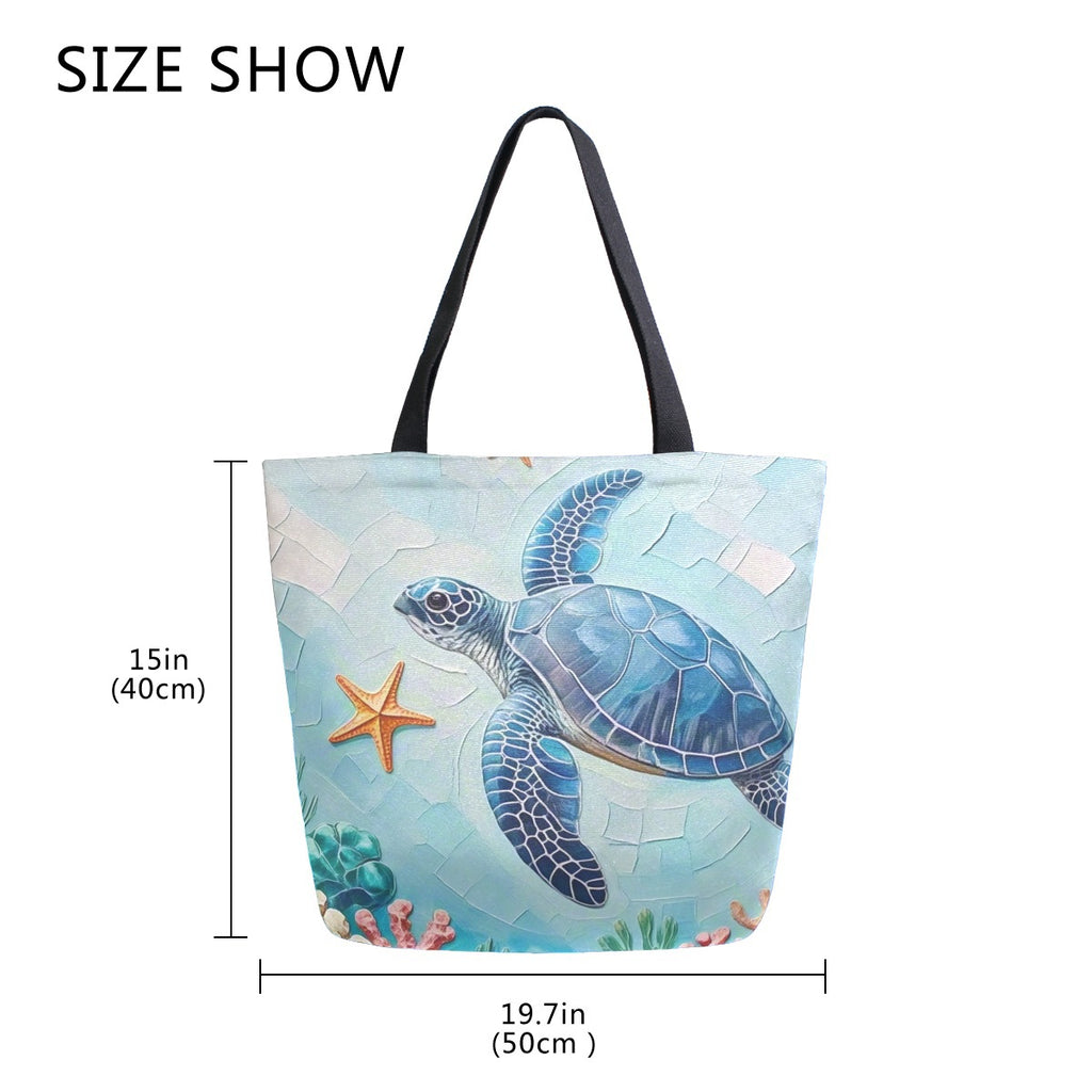 Abstract Unique Women Casual Shoulder Bag Handbag Ocean Turtle Canvas Tote Bag Large Reusable Multipurpose Heavy Duty Shopping Grocery Cotton Bag for Outdoors