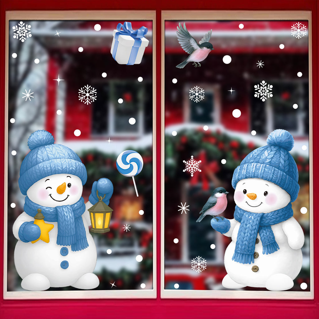 Reusable & Removable Christmas Window Decorations | Snowman Stickers | Double Sided Xmas Scene Window Clings for Glass Window Decals