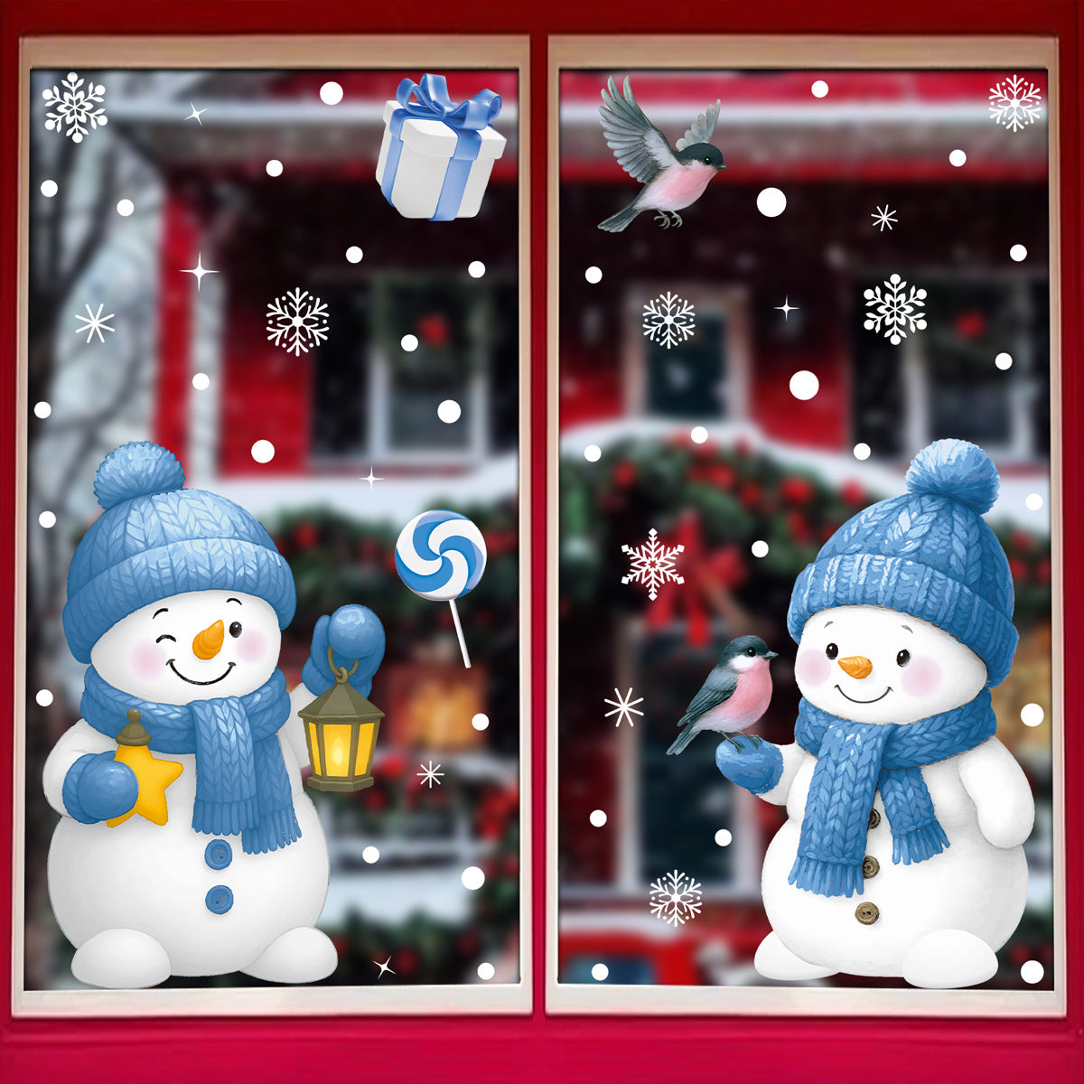 Reusable & Removable Christmas Window Decorations | Snowman Stickers | Double Sided Xmas Scene Window Clings for Glass Window Decals