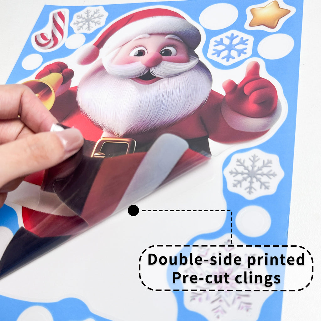 Reusable & Removable Christmas Stickers Window Decorations | Double Sided Xmas Scene Window Clings for Glass Window Decals