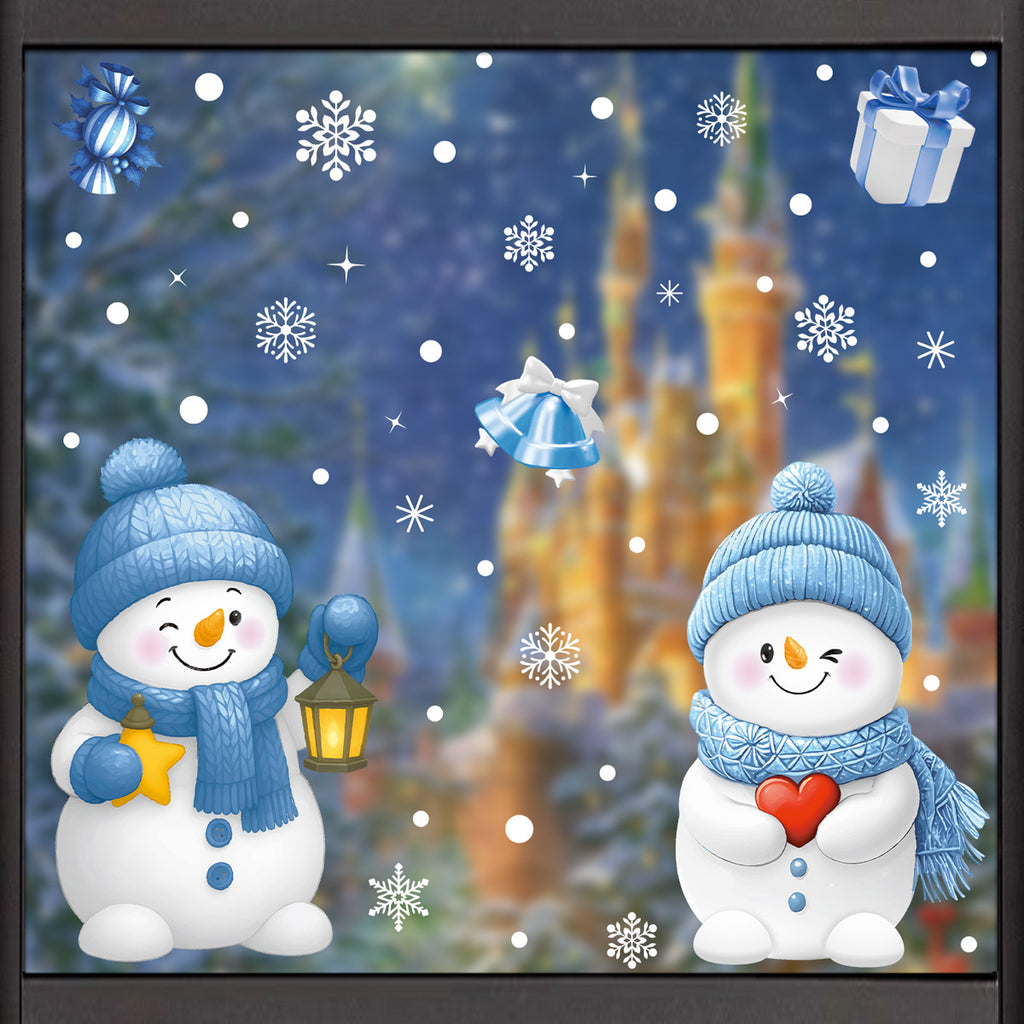Reusable & Removable Christmas Window Decorations | Snowman Stickers | Double Sided Xmas Scene Window Clings for Glass Window Decals