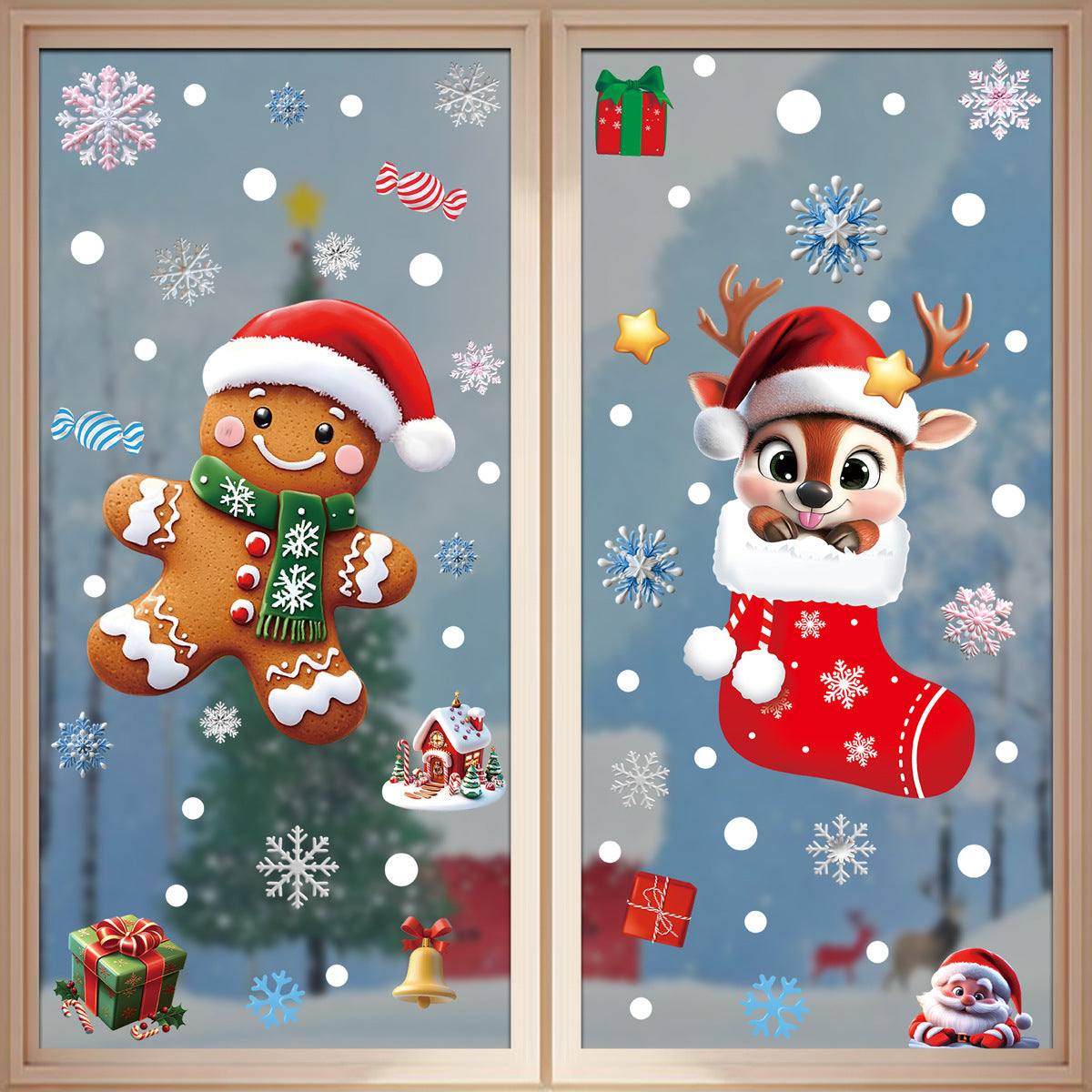 Reusable & Removable Christmas Stickers Window Decorations | Double Sided Xmas Scene Window Clings for Glass Window Decals