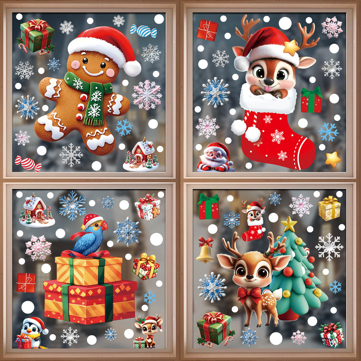 Reusable & Removable Christmas Stickers Window Decorations | Double Sided Xmas Scene Window Clings for Glass Window Decals