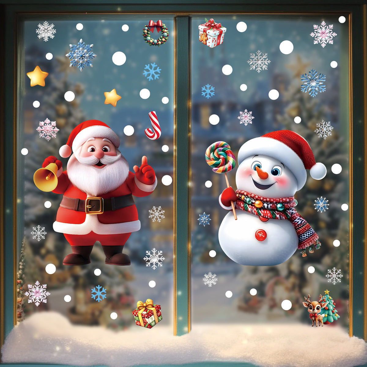 Reusable & Removable Christmas Stickers Window Decorations | Double Sided Xmas Scene Window Clings for Glass Window Decals