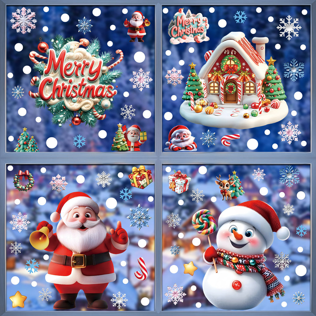 Reusable & Removable Christmas Stickers Window Decorations | Double Sided Xmas Scene Window Clings for Glass Window Decals