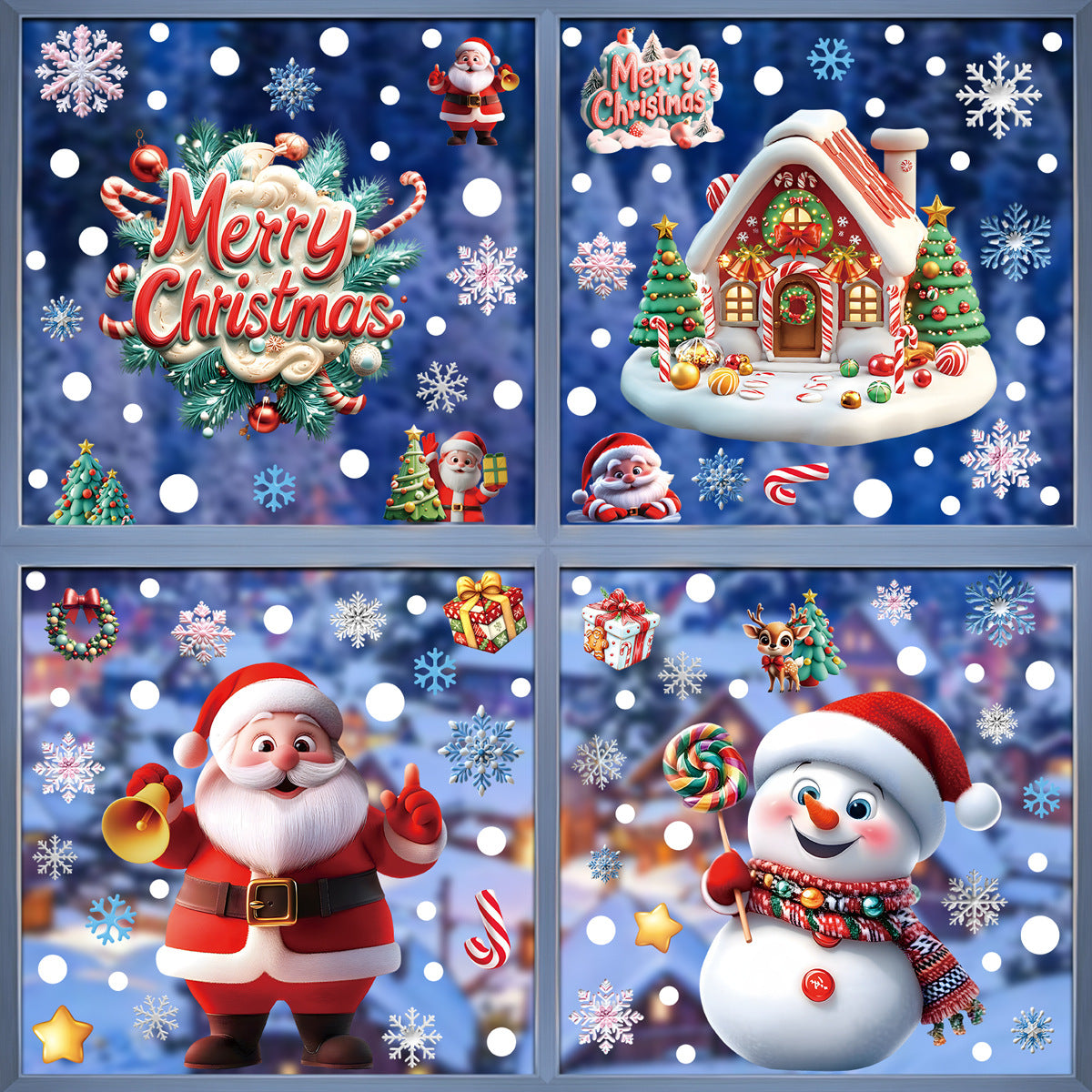 Reusable & Removable Christmas Stickers Window Decorations | Double Sided Xmas Scene Window Clings for Glass Window Decals