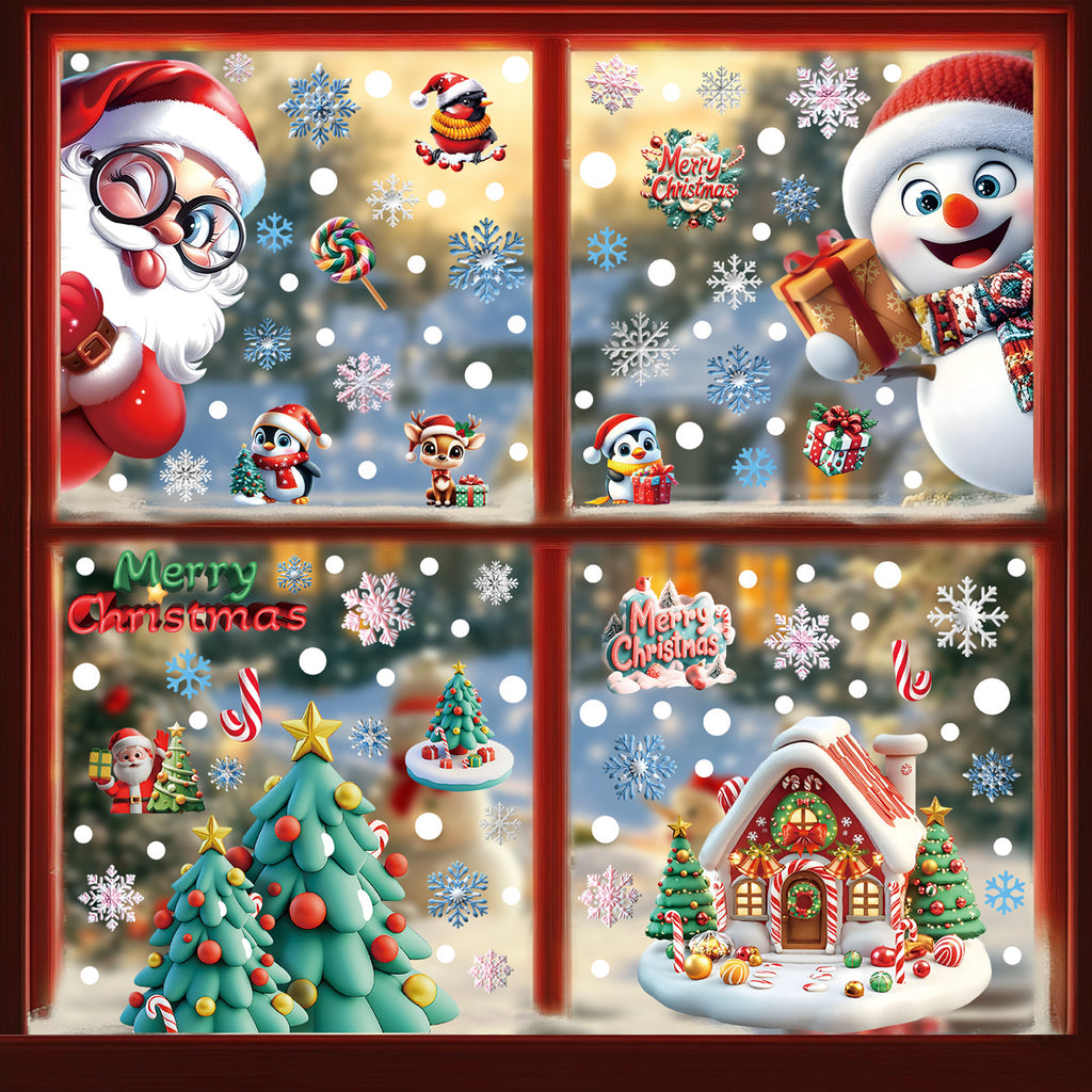 Reusable & Removable Christmas Stickers Window Decorations | Double Sided Xmas Scene Window Clings for Glass Window Decals