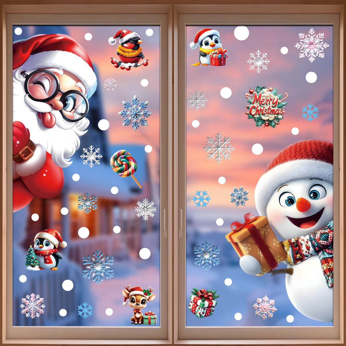 Reusable & Removable Christmas Stickers Window Decorations | Double Sided Xmas Scene Window Clings for Glass Window Decals