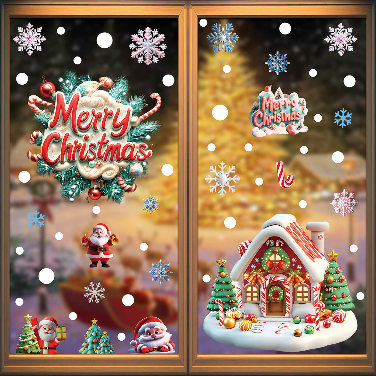 Reusable & Removable Christmas Stickers Window Decorations | Double Sided Xmas Scene Window Clings for Glass Window Decals