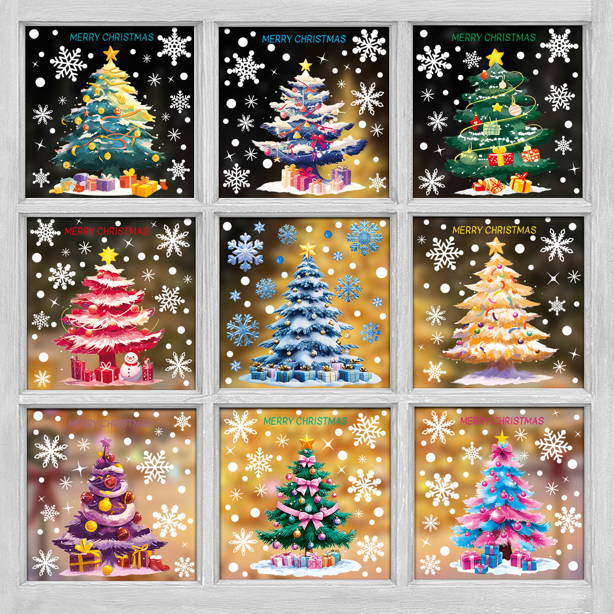 Reusable & Removable Christmas Window Decorations | Christmas Tree Stickers | Double Sided Xmas Scene Window Clings for Glass Window Decals